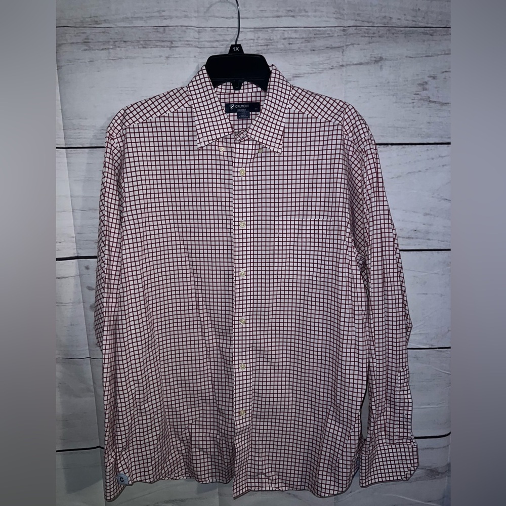 Cremieux classics red white plaid men’s log sleeved button down dress shirt sz L